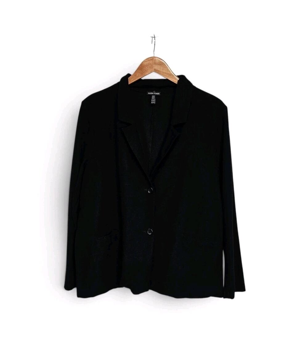 Eileen Fisher Black Viscose Blend 2-Button Blazer Jacket Women's Size XL